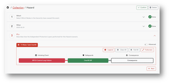 This screenshot shows SILstat’s Collection workflow. Users can collect different lifecycle events through the program, like a Hazard event.